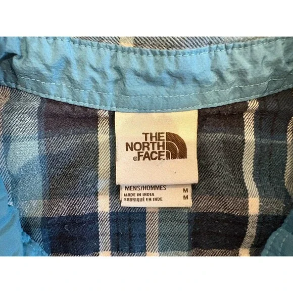 The North Face Shirt Men's Medium Blue Flannel Plaid Long Sleeve Button Front - Picture 2 of 11